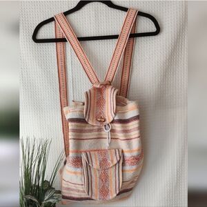 Artesanias Mr Pinzon Orange, Brown and Cream Woven Backpack Bag
